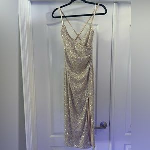 Aakaa rose gold sequin dress